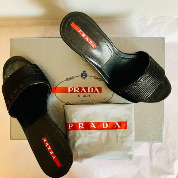 PRADA SHOES WEDGES BLACK WITH DUST BAG MADE IN ITALY - Picture 1 of 15
